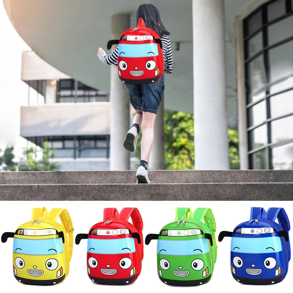 3D Cartoon Bus Toddler Backpack Cute Kindergarten Children School Bag Small Travel Backpack for Boys Girls Go for An Outing